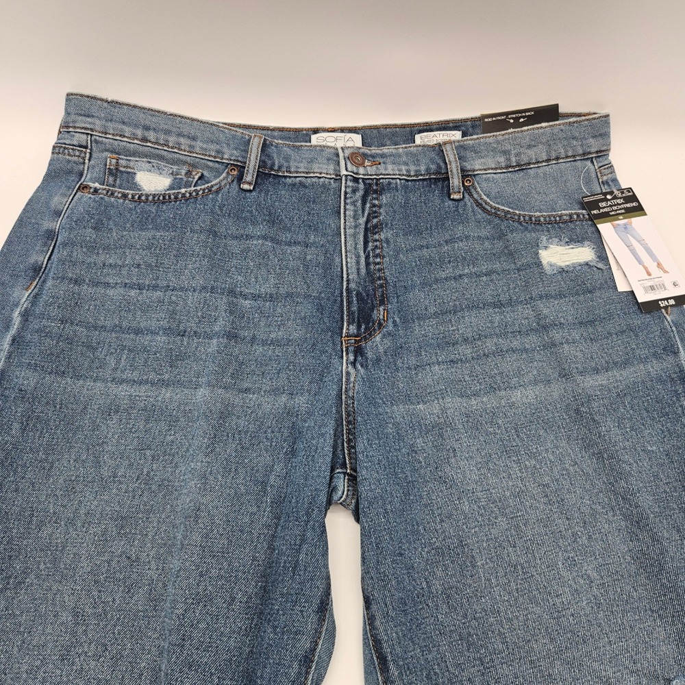 Sofia‎ Jeans Beatrix Relaxed Boyfriend Mid Rise Distressed Ankle Denim Blue 18 - Picture 2 of 10